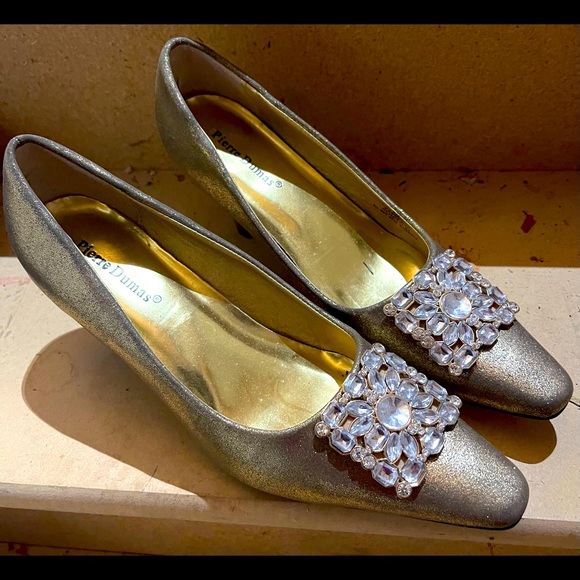 Metallic gold kitten heel with jewel toe size 9 - Picture 2 of 6